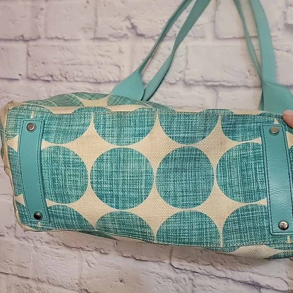 Kate Spade diaper Bag blue & white polka dot Aqua W Changing Pad & Coin Purse